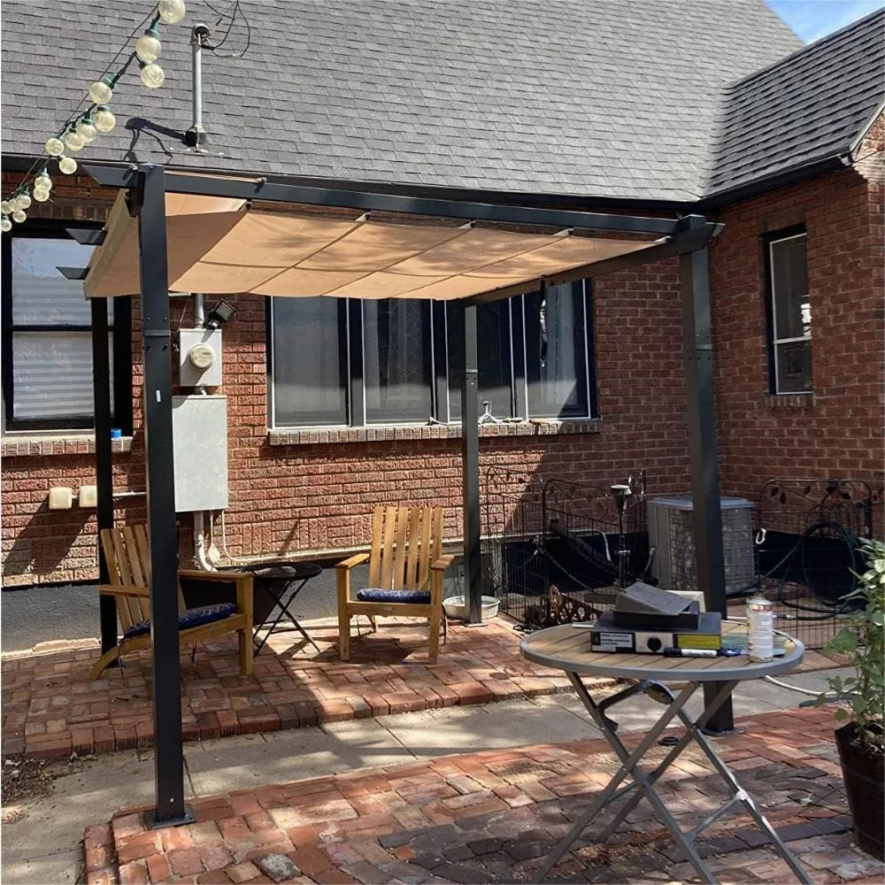 10' X 10' Outdoor Retractable Pergola with Weather-Resistant Canopy, Aluminum Patio Pergola Gazebo for BBQ, Party, Beach