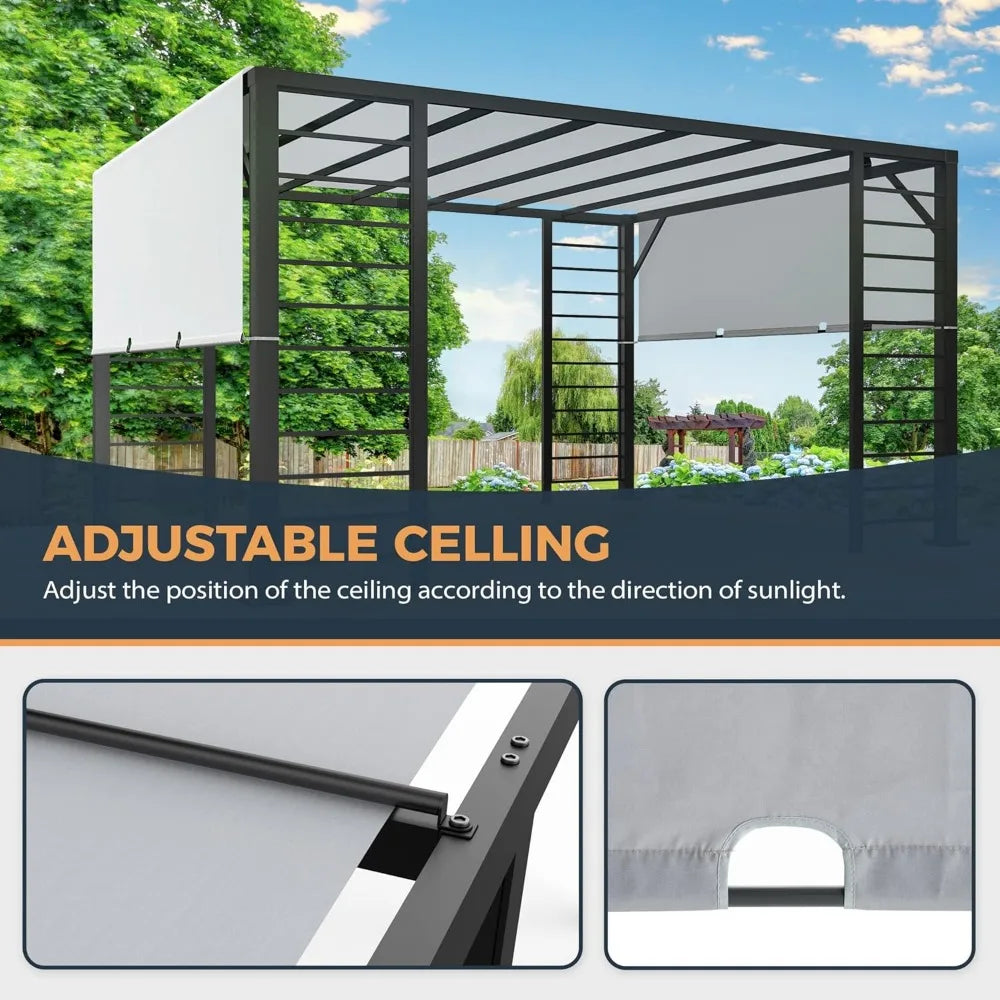 10' X 12' Outdoor Retractable Pergola, Metal Patio Pergola with Retractable Sun Shade Canopy and Aluminum Frame for Patio Gazebo