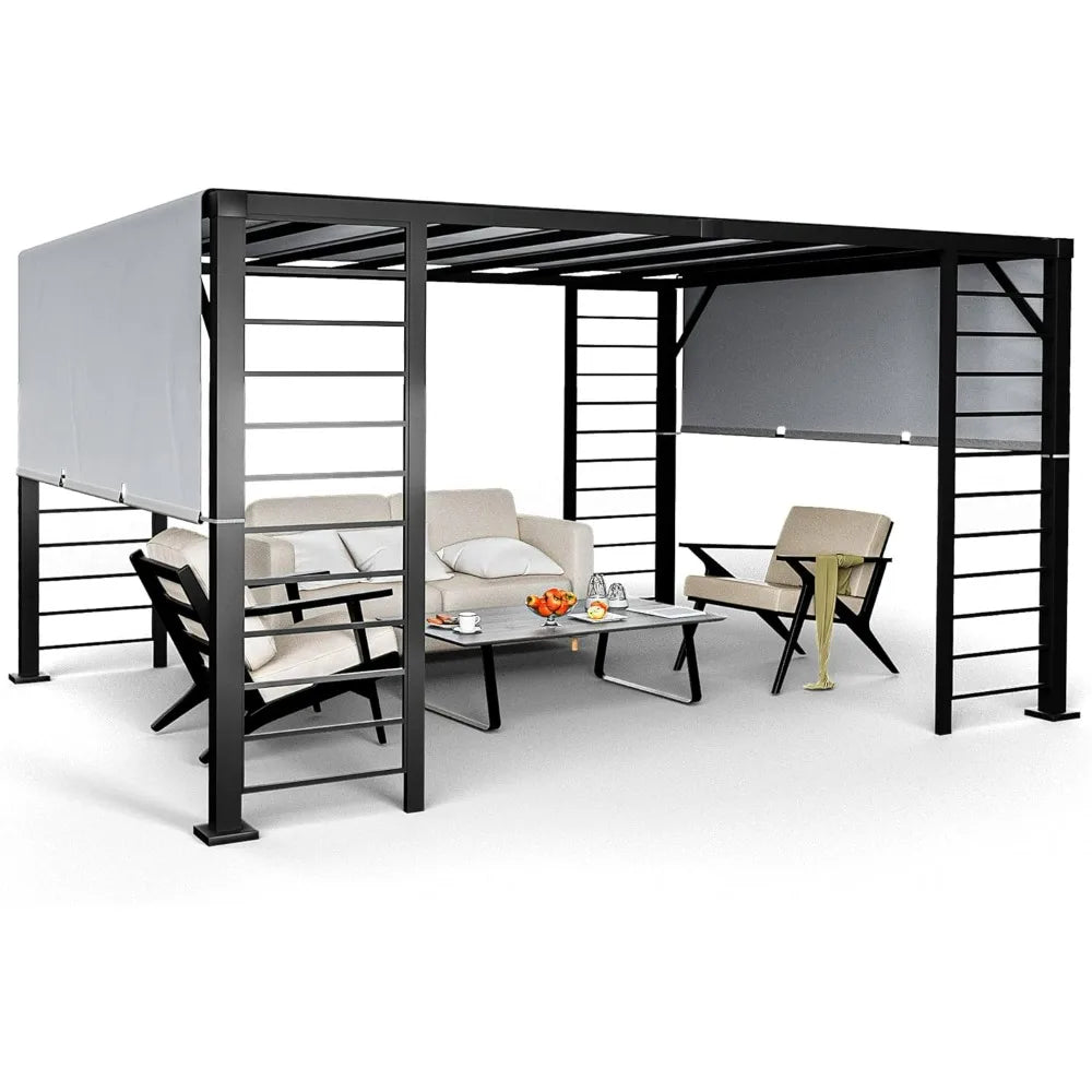 10' X 12' Outdoor Retractable Pergola, Metal Patio Pergola with Retractable Sun Shade Canopy and Aluminum Frame for Patio Gazebo