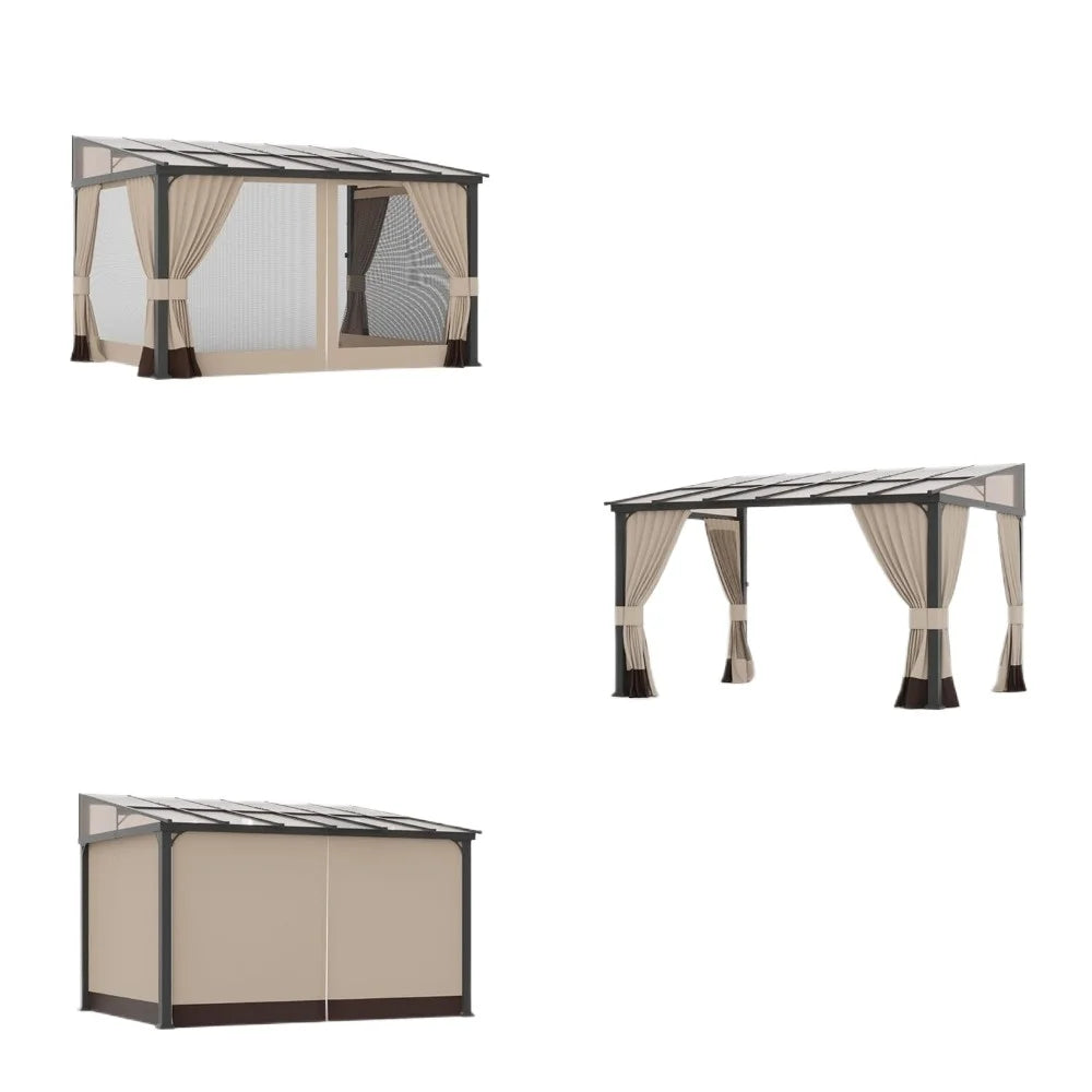 Hardtop Gazebo for Patio,Gazebo Pergola with Polycarbonate Pitched Roof,Wall-Mounted Heavy Duty Awnings for Patio,Decks,Backyard