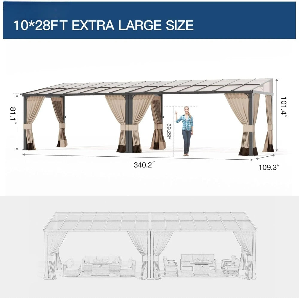 Hardtop Gazebo for Patio,Gazebo Pergola with Polycarbonate Pitched Roof,Wall-Mounted Heavy Duty Awnings for Patio,Decks,Backyard