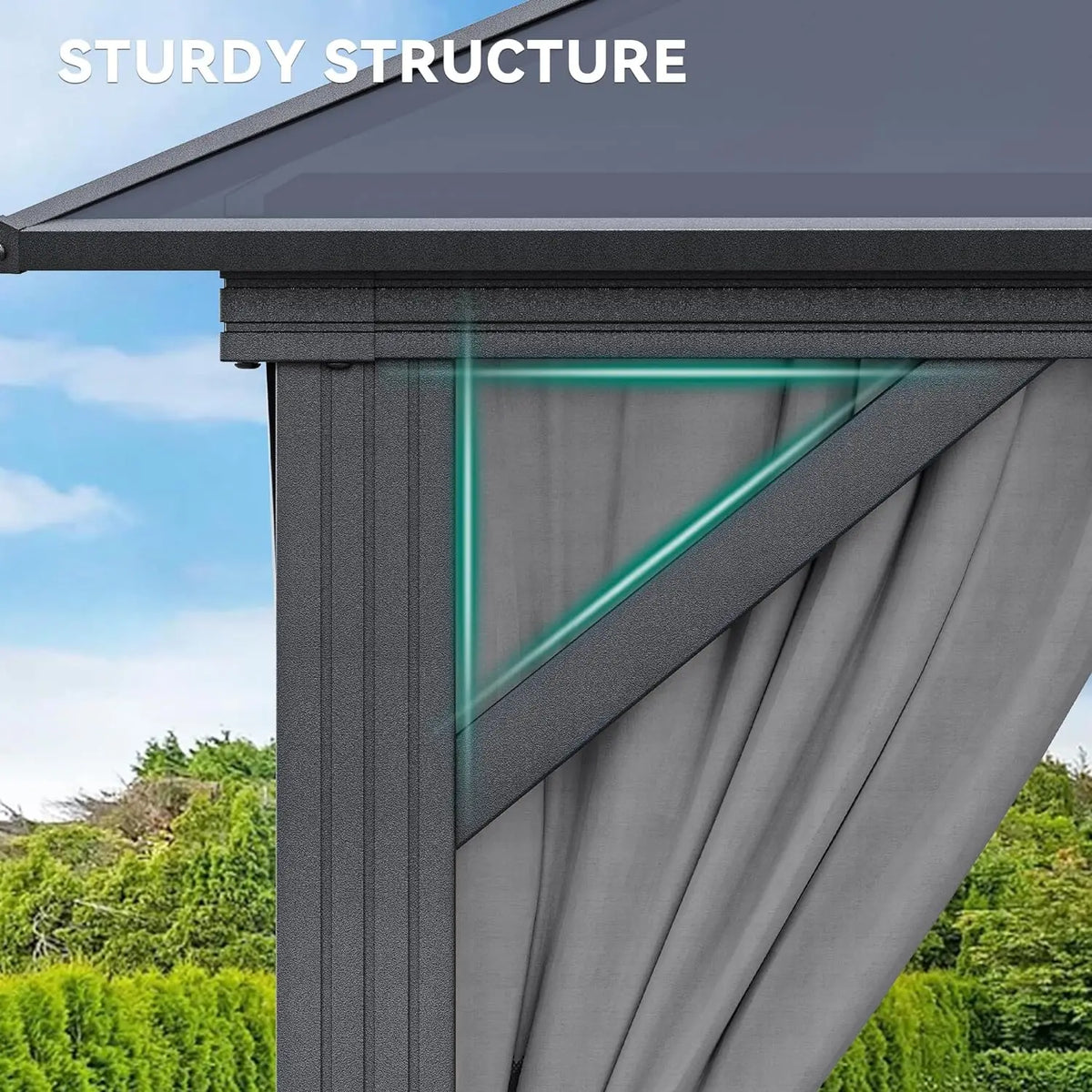 Gazebo Polycarbonate Hardtop Double Roof Canopy Outdoor with Netting and Shaded Curtains Aluminum Frame Garden