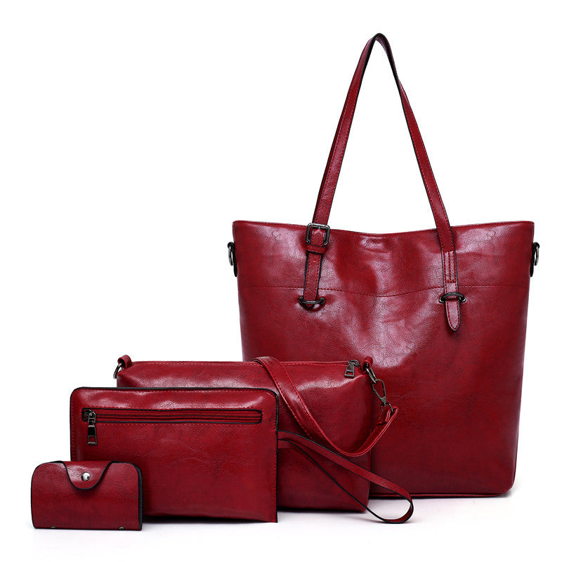 4Pcs Women Vintage Handbag and Purse Leather Tote Shoulder Bag Large Satchel Top Handle Work Bag Set