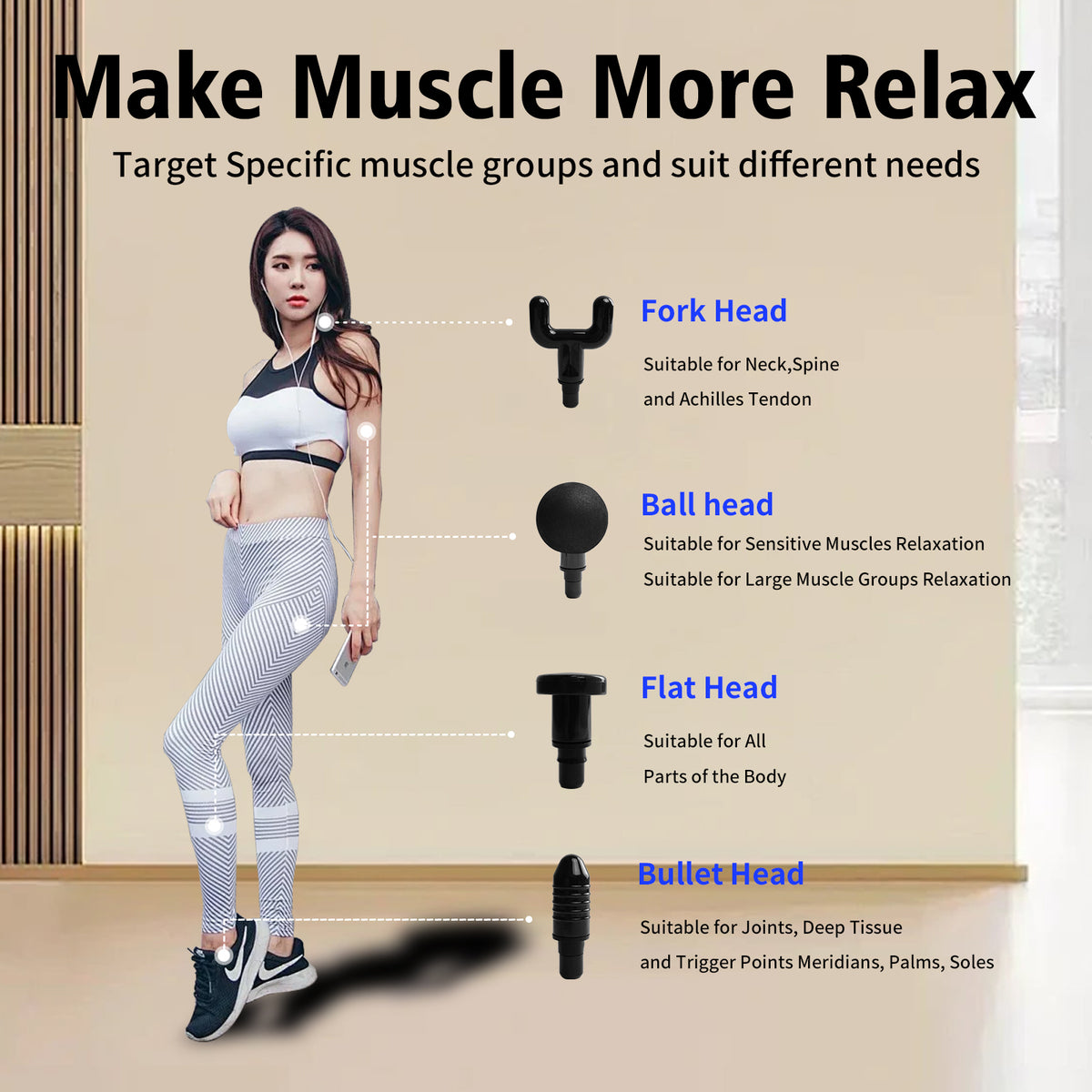 Massage Gun for Home Gym Fascial Gun Muscle Massager with 4 Massage Heads and Carry Bag