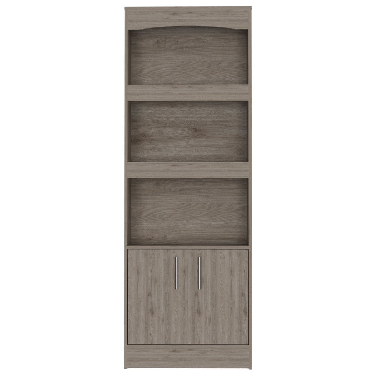 Simma Bookcase, Metal Hardware, Three Shelves, Double Door Cabinet -Light Gray