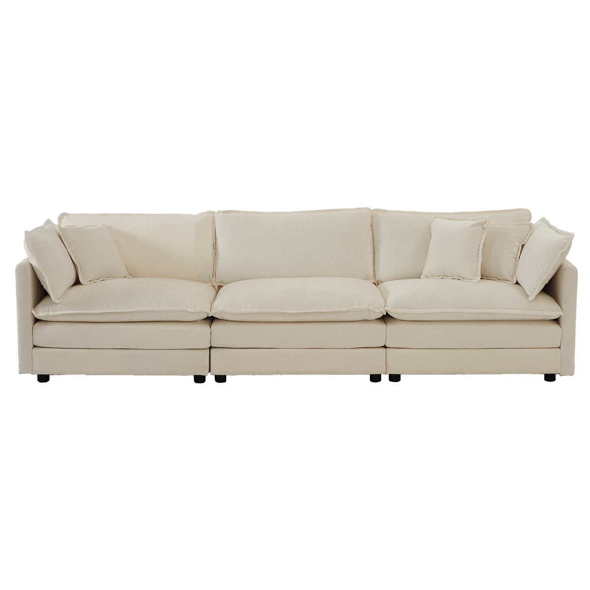[SantaChoice] Mid-Century Modern Couch 3-Seater Sofa with 2 Armrest Pillows and 3 Toss Pillows, Couch for Living Room Beige Chenille