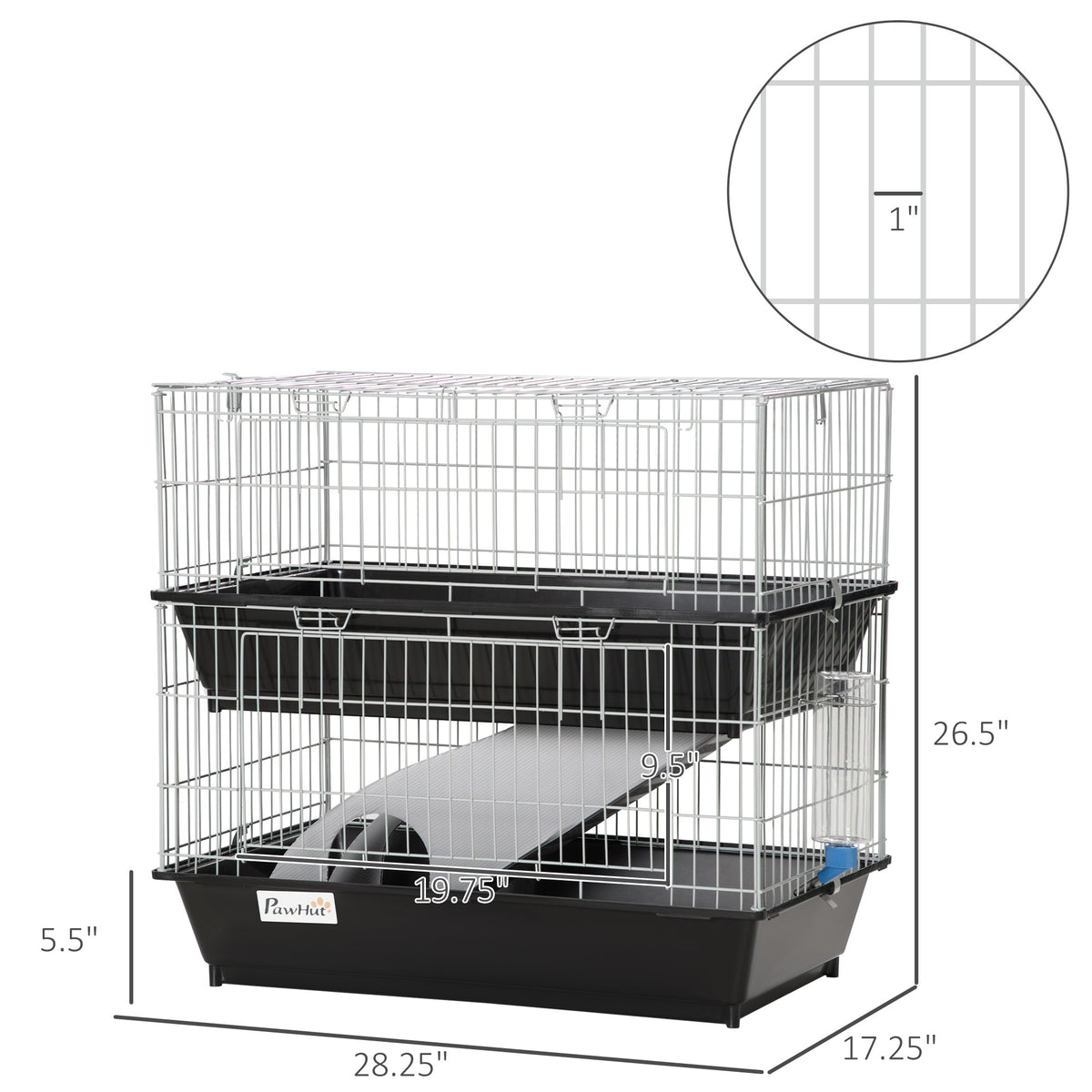 2-Tier Mouse Cage, Ferret Cage W/ Dish and Bottle, Ramp, 2 Doors