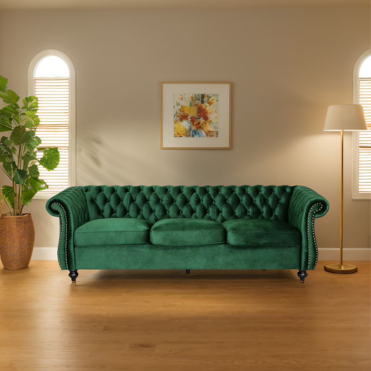 [SantaChoice] Durable 3-Seater Emerald Velvet Sofa, Combining Luxurious Comfort with Christmas Design, Perfect for Elegant Living Spaces, Featuring Plush Upholstery for Relaxation and a Touch of Sophisticated Style