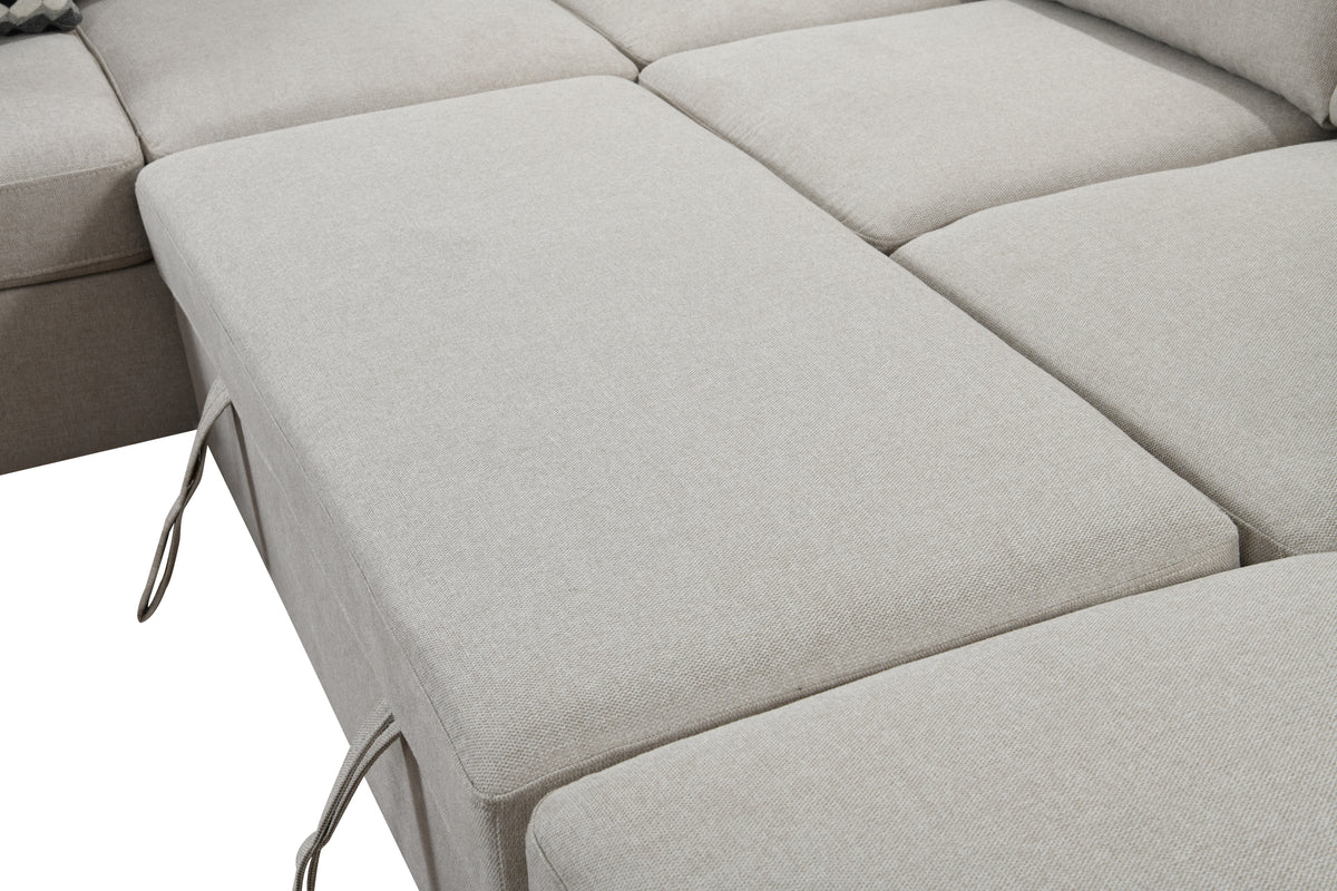 [SantaChoice] 125'' Modern U Shaped 7 Seat Sectional Sofa Couch with Cabinet,Sofa Bed with Storage Chaise-Pull Out Couch Bed for Living Room,Beige