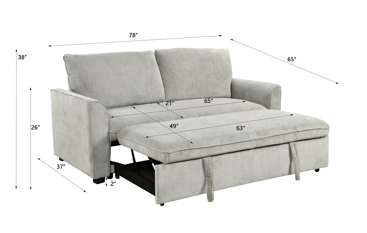 [SantaChoice] 78 Inch 3 in 1 Convertible Sleeper Sofa Bed, Modern Fabric Loveseat Futon Sofa Couch w/Pullout Bed, Small Love Seat Lounge Sofa w/Reclining Backrest, Furniture for Living Room,Light Grey