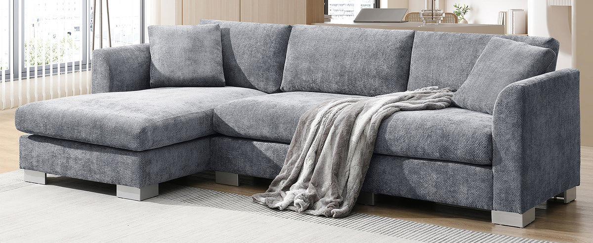 [SantaChoice] 96*56" Modern Cloud Sectional Sofa,L-shaped Luxury Couch Set with 2 Free pillows,4-seat Chenille Indoor Furniture with Oversized Chaise for Living Room,Apartment,Office,3 Colors