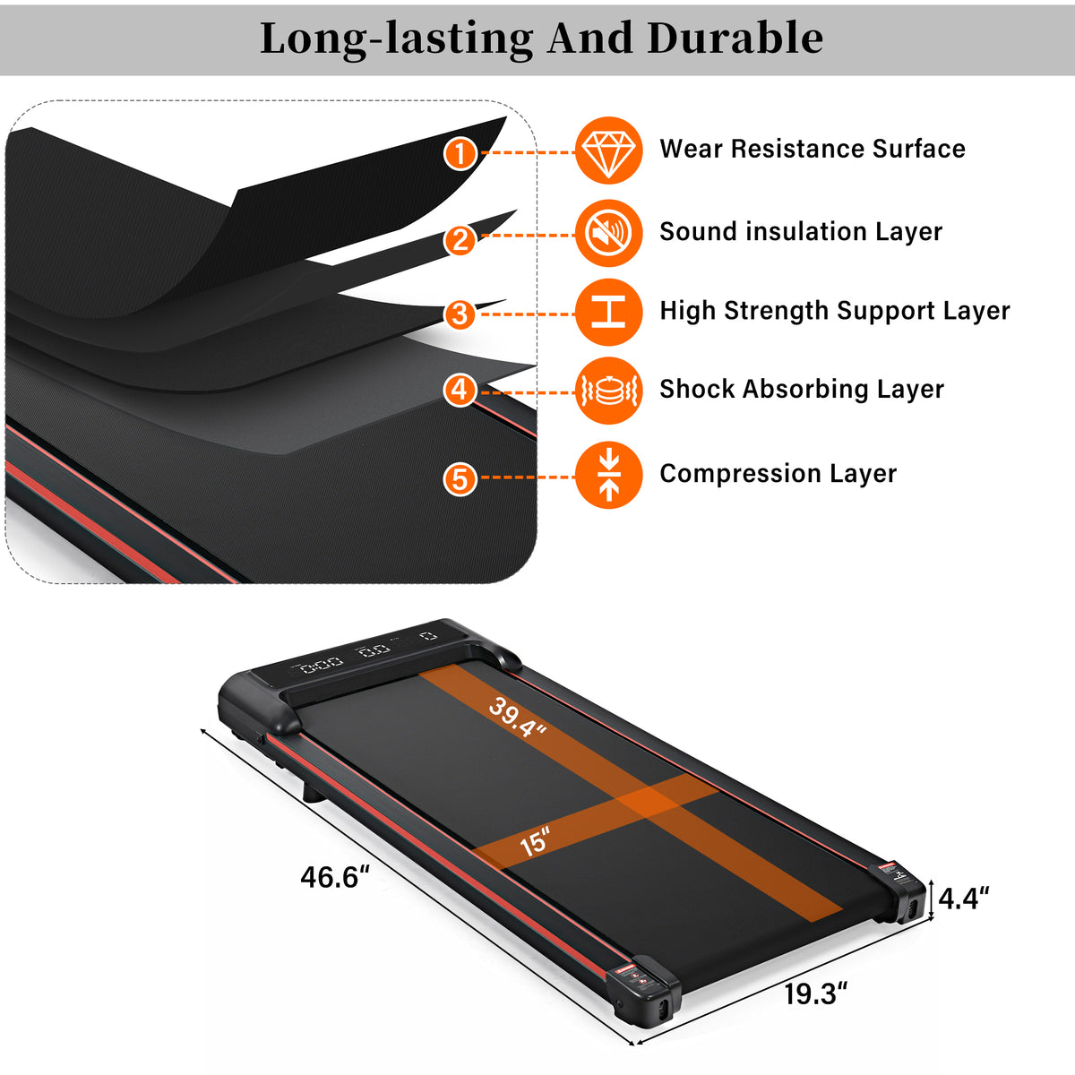 Walking Pad 300 lb Capacity, Desk Treadmill for Home Office, Protable Treadmill Under Desk, Walking Treadmills for Home,0.6 to 3.8 mph Portable Treadmill