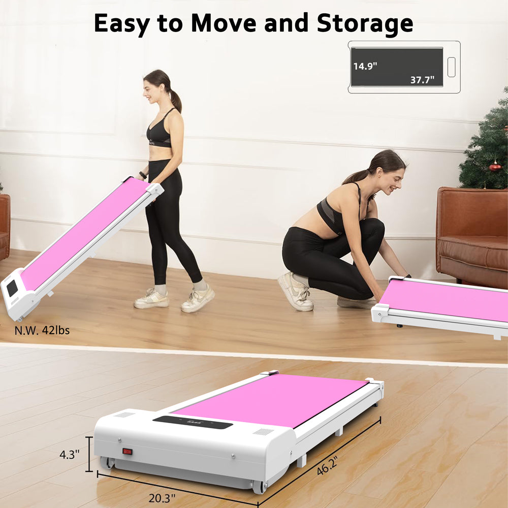 Under Desk Treadmill, Walking Pad, Portable Treadmill with Remote Control LED Display, Walking Jogging Machine for Home Office Use(265 lbs) -Pink