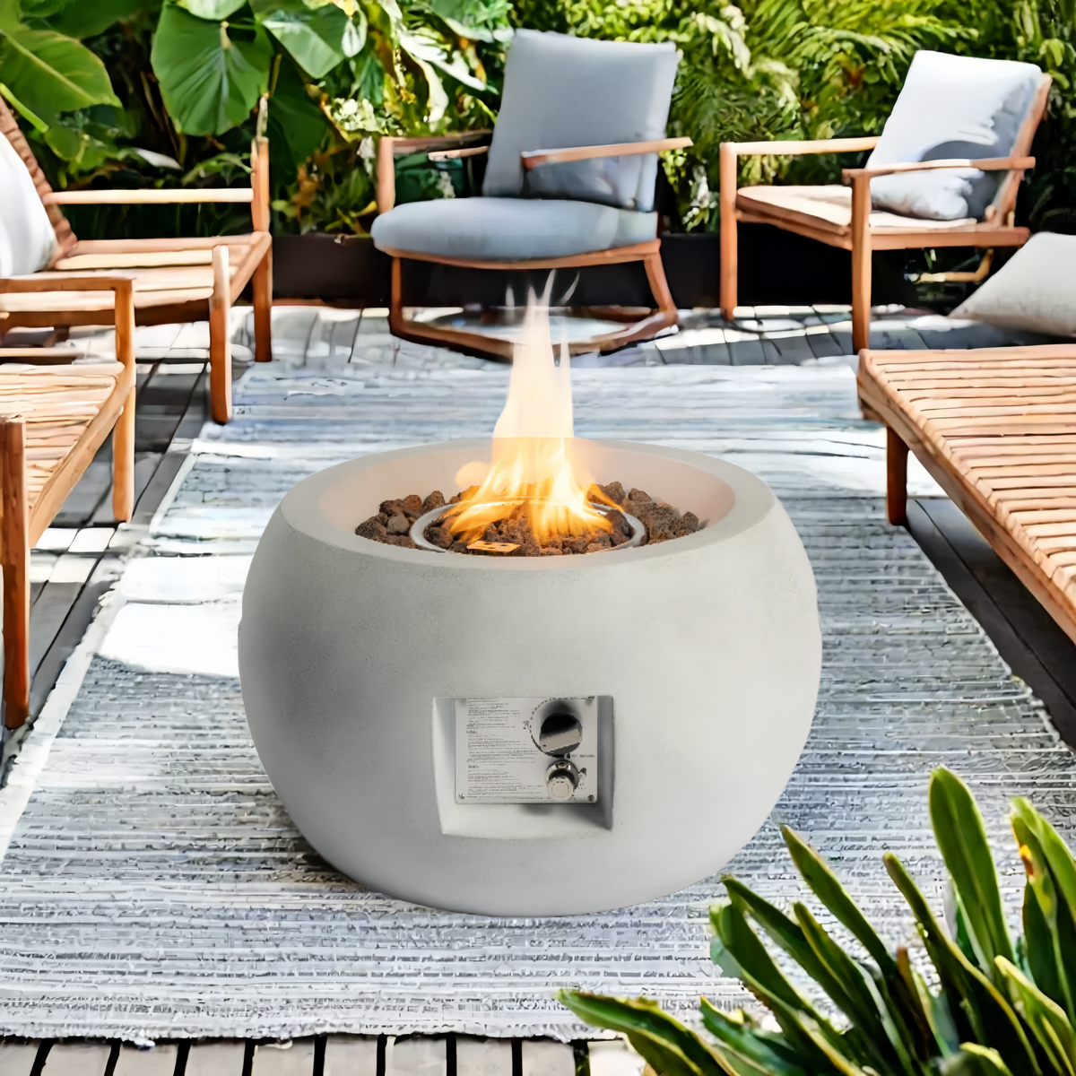 Outdoor Propane Fire Pit Table,Compact Streamlined modern 24-inch,Round Graphite Base with waterproof cover,Free Lava Rocks