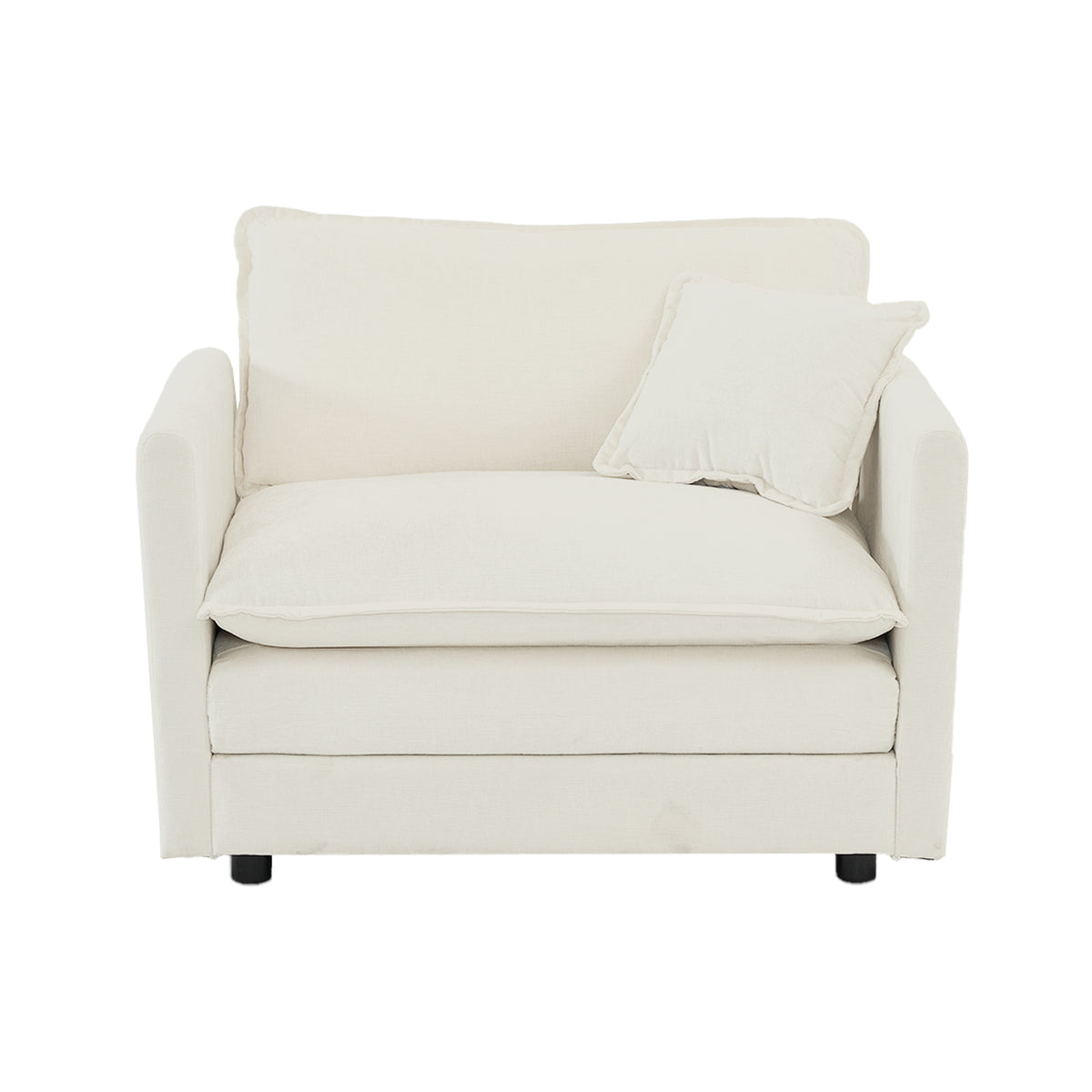[SantaChoice] Comfy Deep Single Seat Sofa Upholstered Reading Armchair Living Room Chair White Chenille Fabric , 1 Toss Pillow
