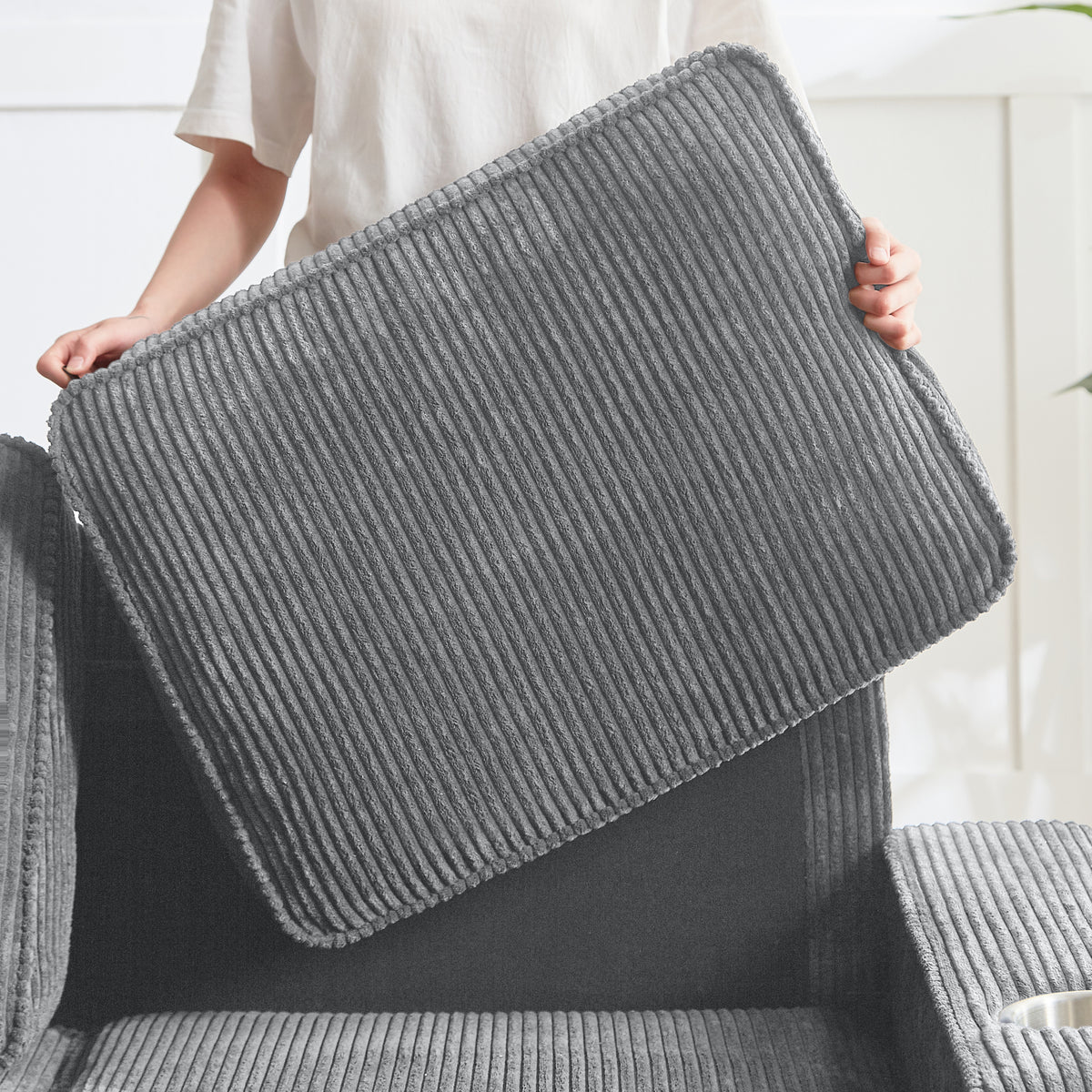 [SantaChoice] 83.86" Corduroy Fabric sofa,Modern Compressed Couch,3-Seater Sofa, Furniture for Living Room,Bedroom,office ,Gray