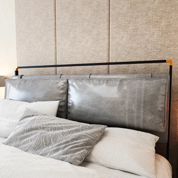 Double Backrest Upholstered Canopy Bed - Gray Faux Leather - QN