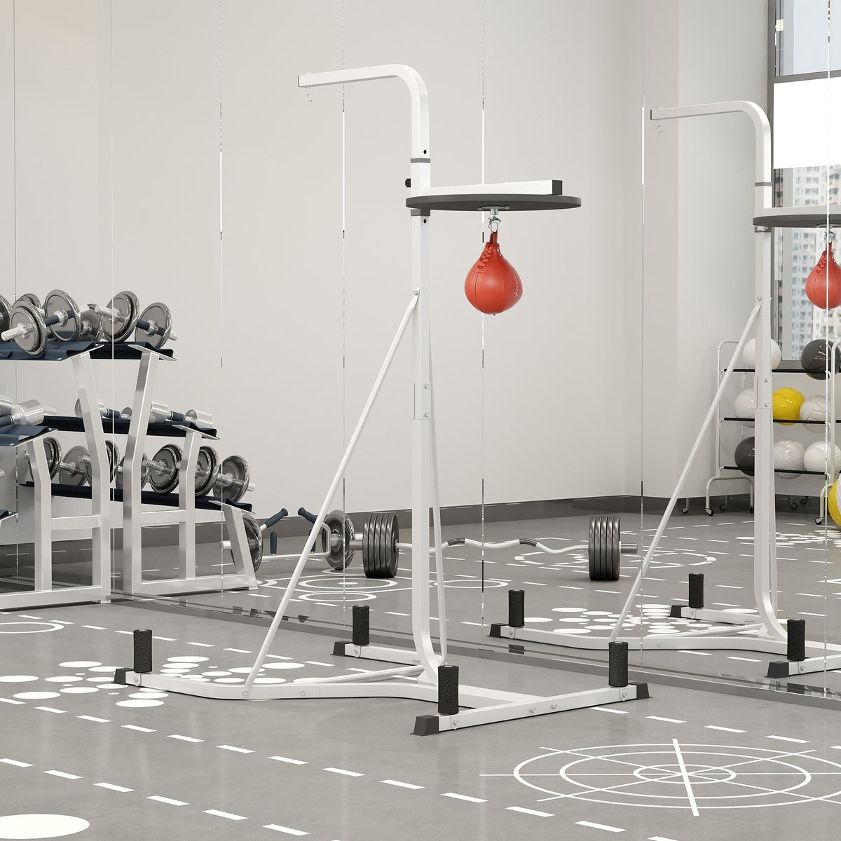 Soozier 2 in 1 Punching Bag Stand, Adjustable Height Heavy Bag Stand with Weighted Base and Speed Bag, Freestanding for Home Gym