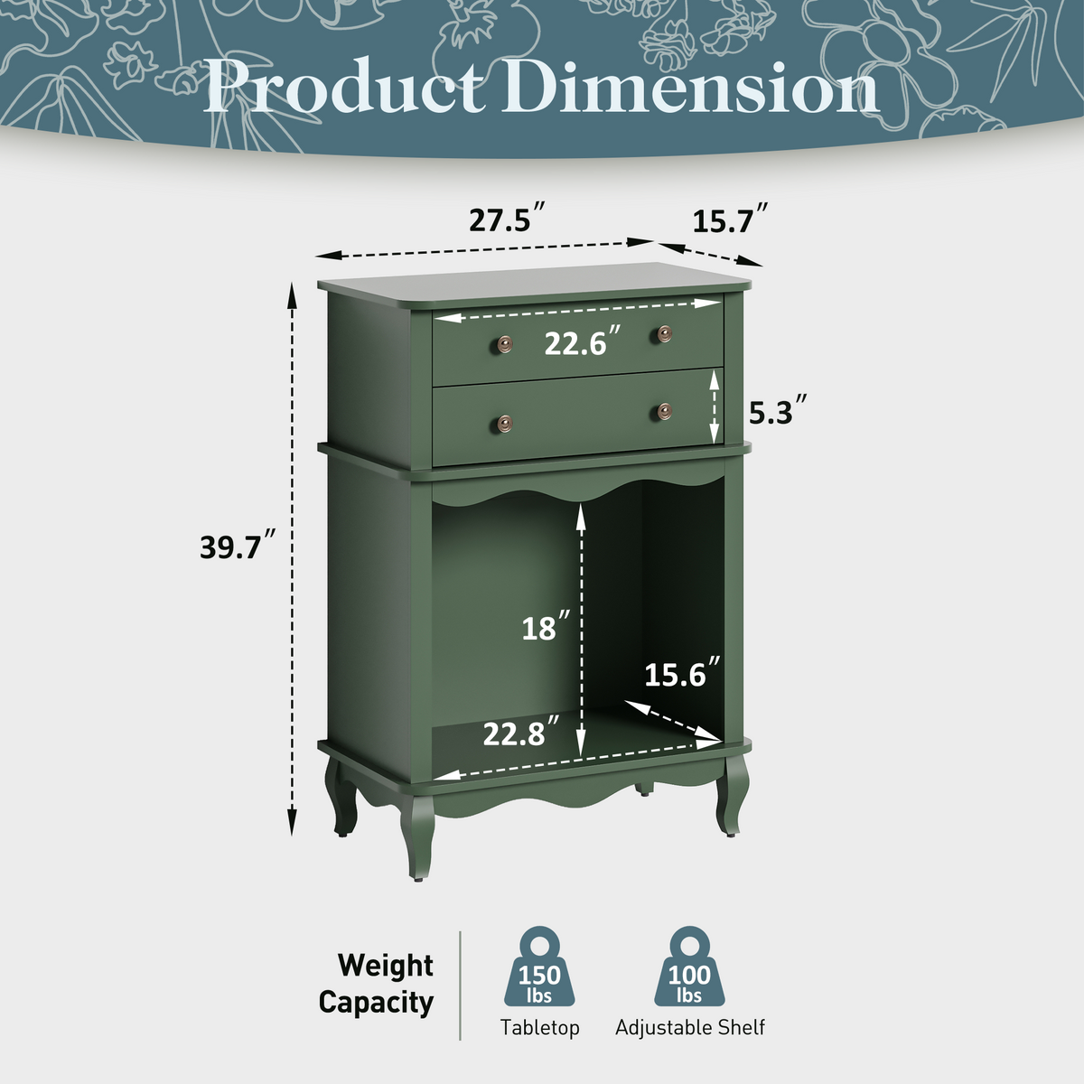 Pet Storage Cabinet with Wall Mounted Cabinet, 2 Drawers and Semi-Open Space, Hidden Cat Litter Box, Multi-Functional End Table-Green