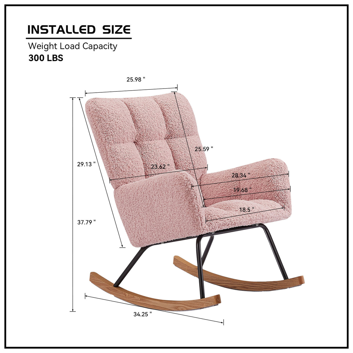 [SantaChoice] Rocking Chair, Leisure Sofa Glider Chair, Comfy Upholstered Lounge Chair with High Backrest, for Nursing Baby, Reading, Napping PINK