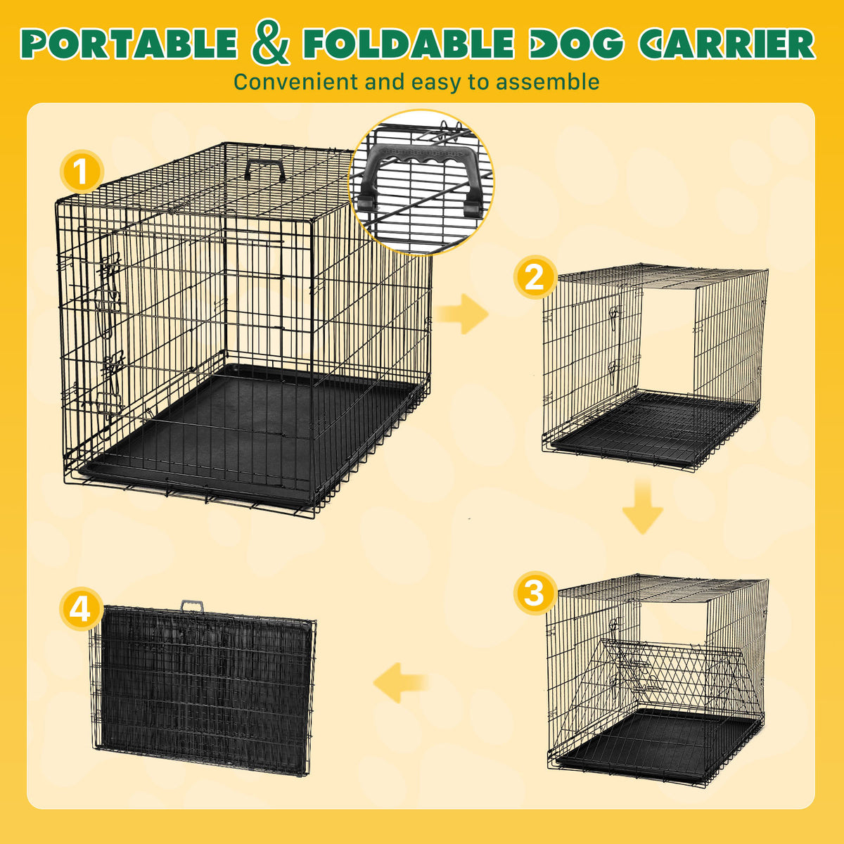 Dog Crate with Divider Panel,24 Inch Double Door Folding Metal Wire Dog Cage with Plastic Leak-Proof Pan Tray, Pet Kennel for Indoor