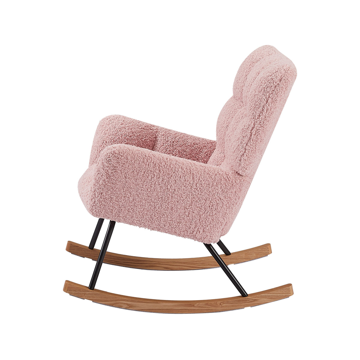 [SantaChoice] Rocking Chair, Leisure Sofa Glider Chair, Comfy Upholstered Lounge Chair with High Backrest, for Nursing Baby, Reading, Napping PINK