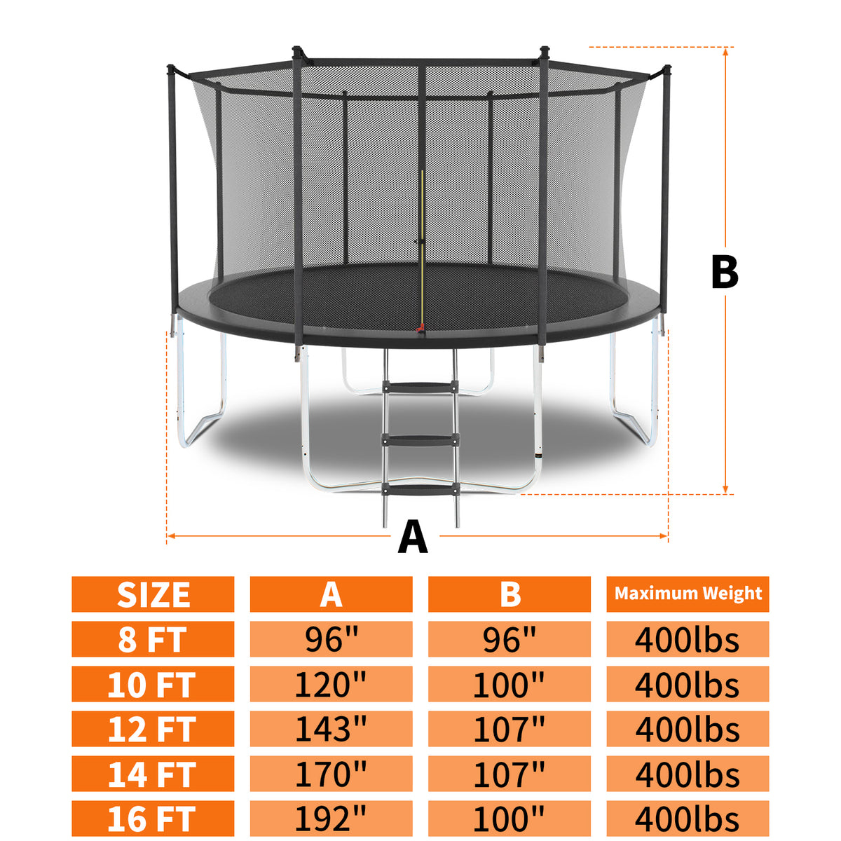 10FT Trampoline with Safety Enclosure Net, Outdoor Trampoline with Heavy Duty Jumping Mat and Spring Cover Padding for Kids and Adults