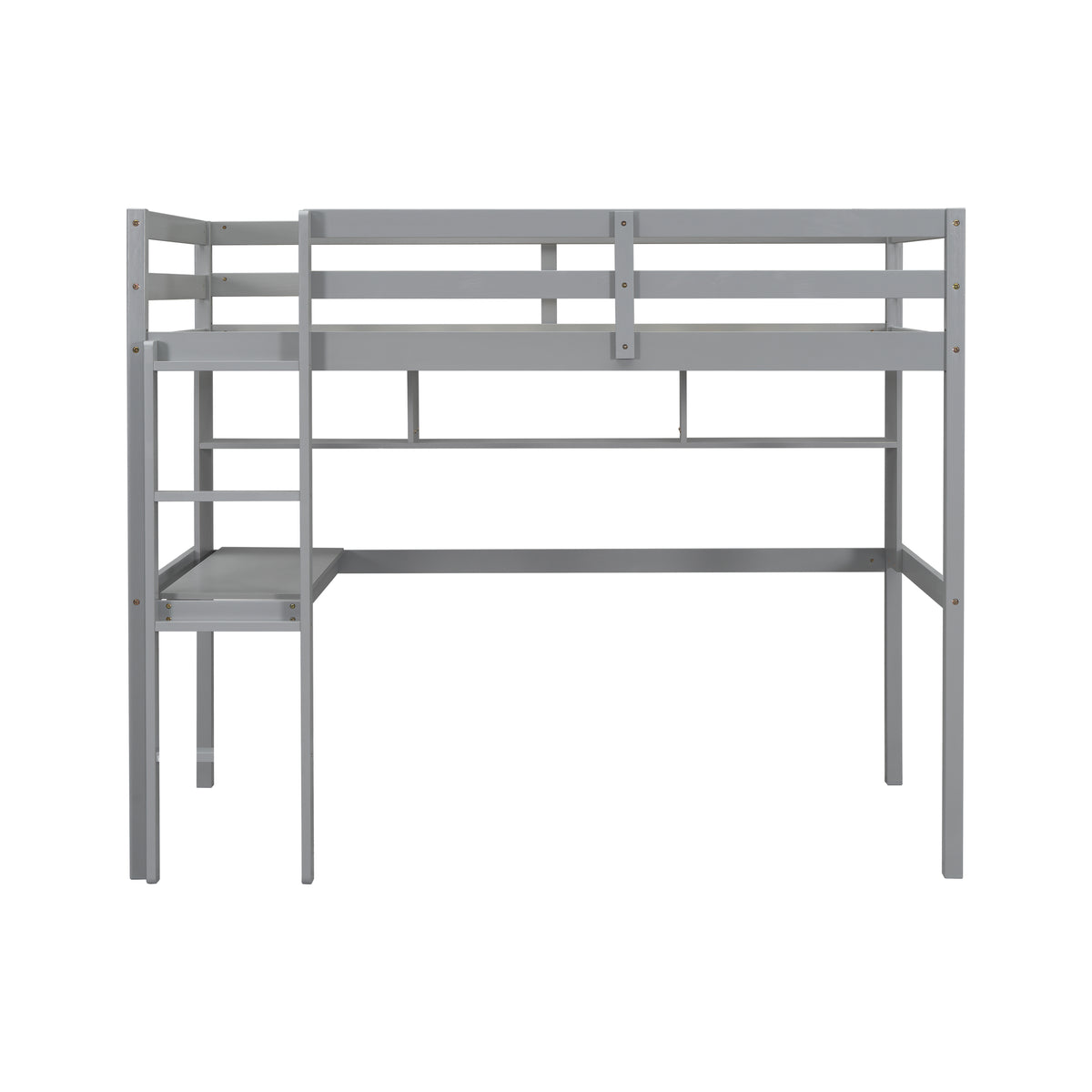 [SantaChoice] Twin Size Loft Bed with desk and shelves, Safety Guardrail and ladder,Grey