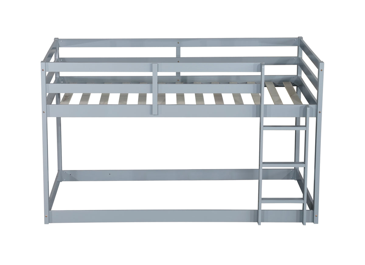 Solid Wooden, Solid Rubber Wooden Twin over Twin Loft Bed with Ladder, with Bed Platform of Strengthened Slats , Grey