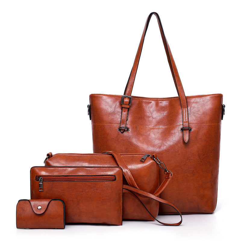 4Pcs Women Vintage Handbag and Purse Leather Tote Shoulder Bag Large Satchel Top Handle Work Bag Set