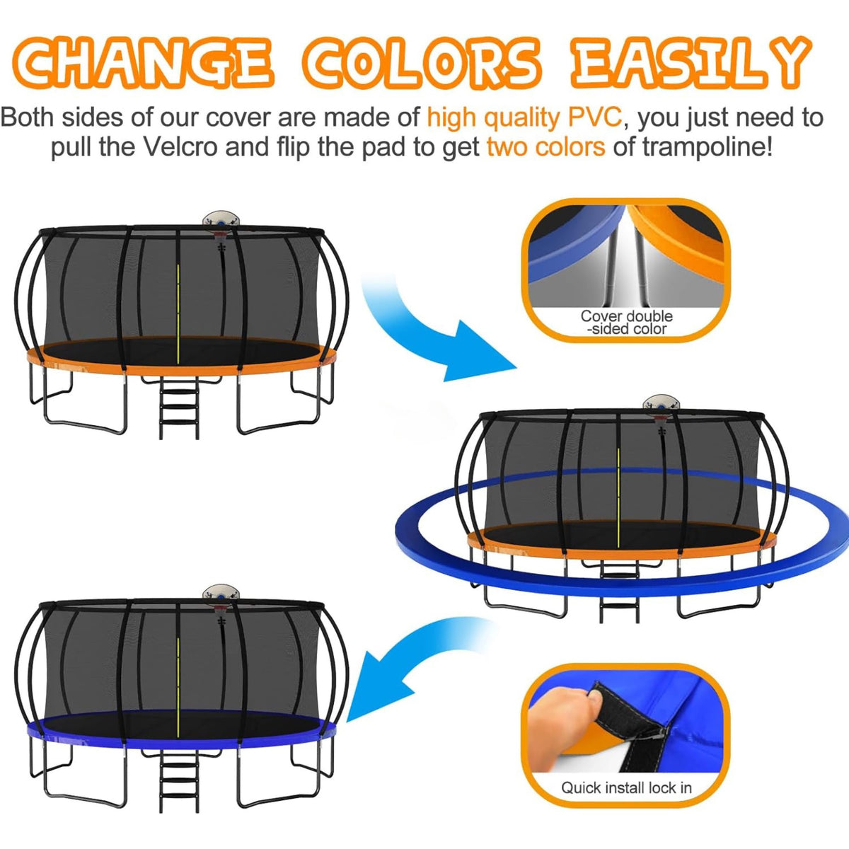 Trampoline 16FT, 12FT, 10FT, Recreational Trampolines with Enclosure Net and Ladder, Outdoor Anti-Rust Trampolines for Kids and Adults, ASTM Approved, Trampoline Outdoor with Basketball Hoop, Ladder, Rebounder Trampoline for Kids Adults with Enclosure Net