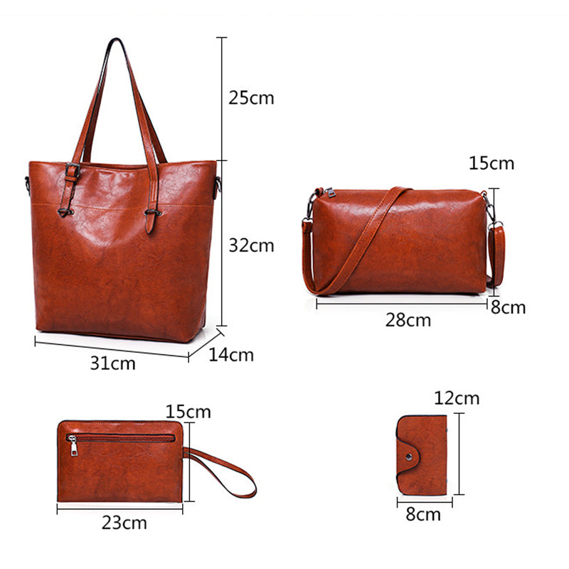 4Pcs Women Vintage Handbag and Purse Leather Tote Shoulder Bag Large Satchel Top Handle Work Bag Set