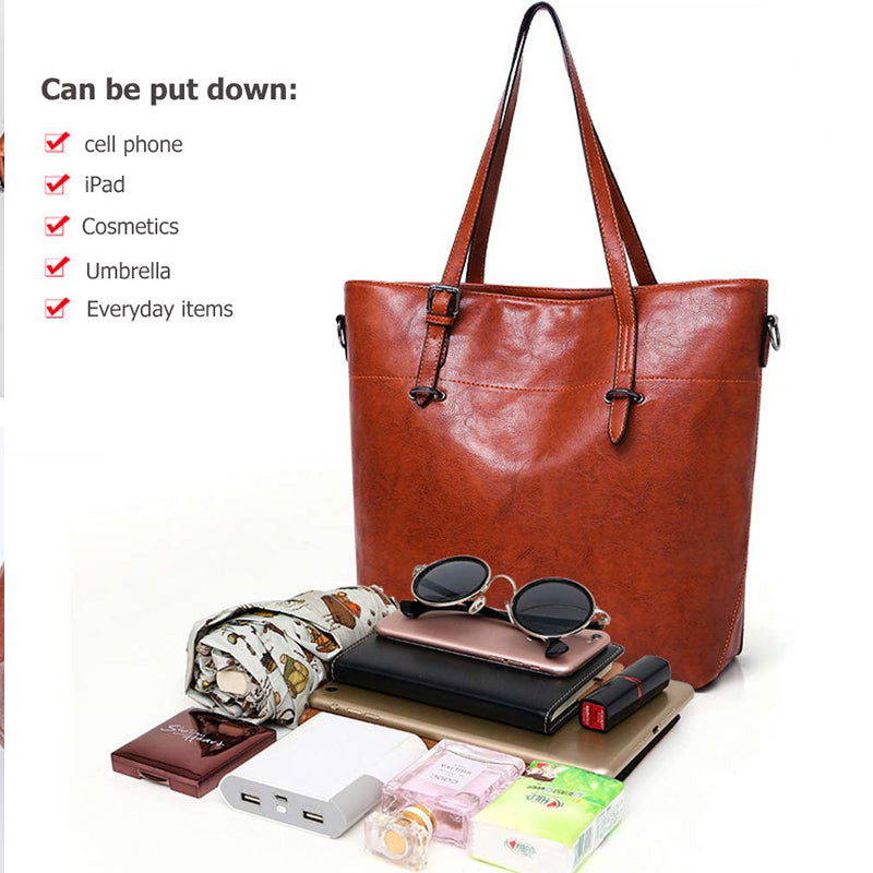 4Pcs Women Vintage Handbag and Purse Leather Tote Shoulder Bag Large Satchel Top Handle Work Bag Set