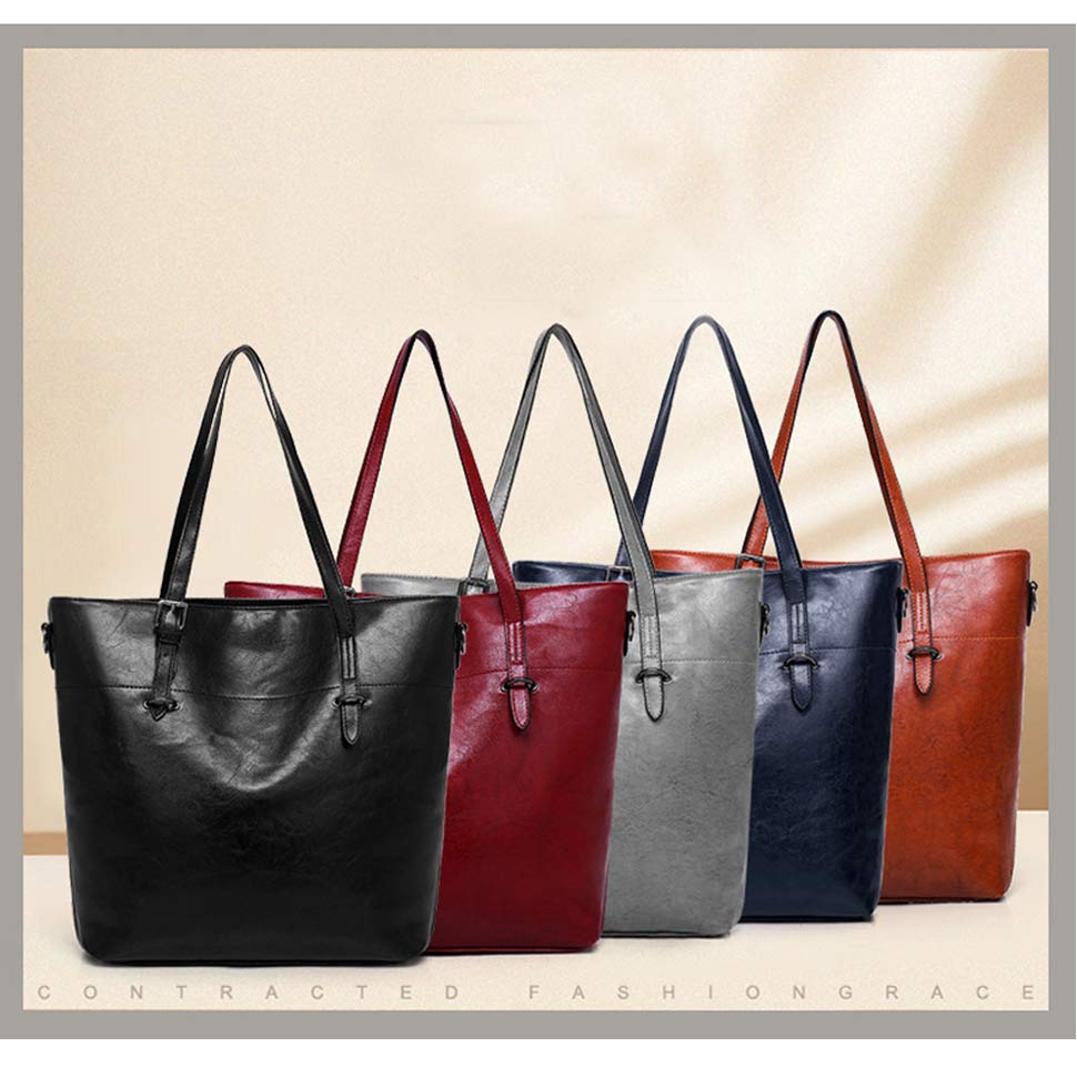 4Pcs Women Vintage Handbag and Purse Leather Tote Shoulder Bag Large Satchel Top Handle Work Bag Set