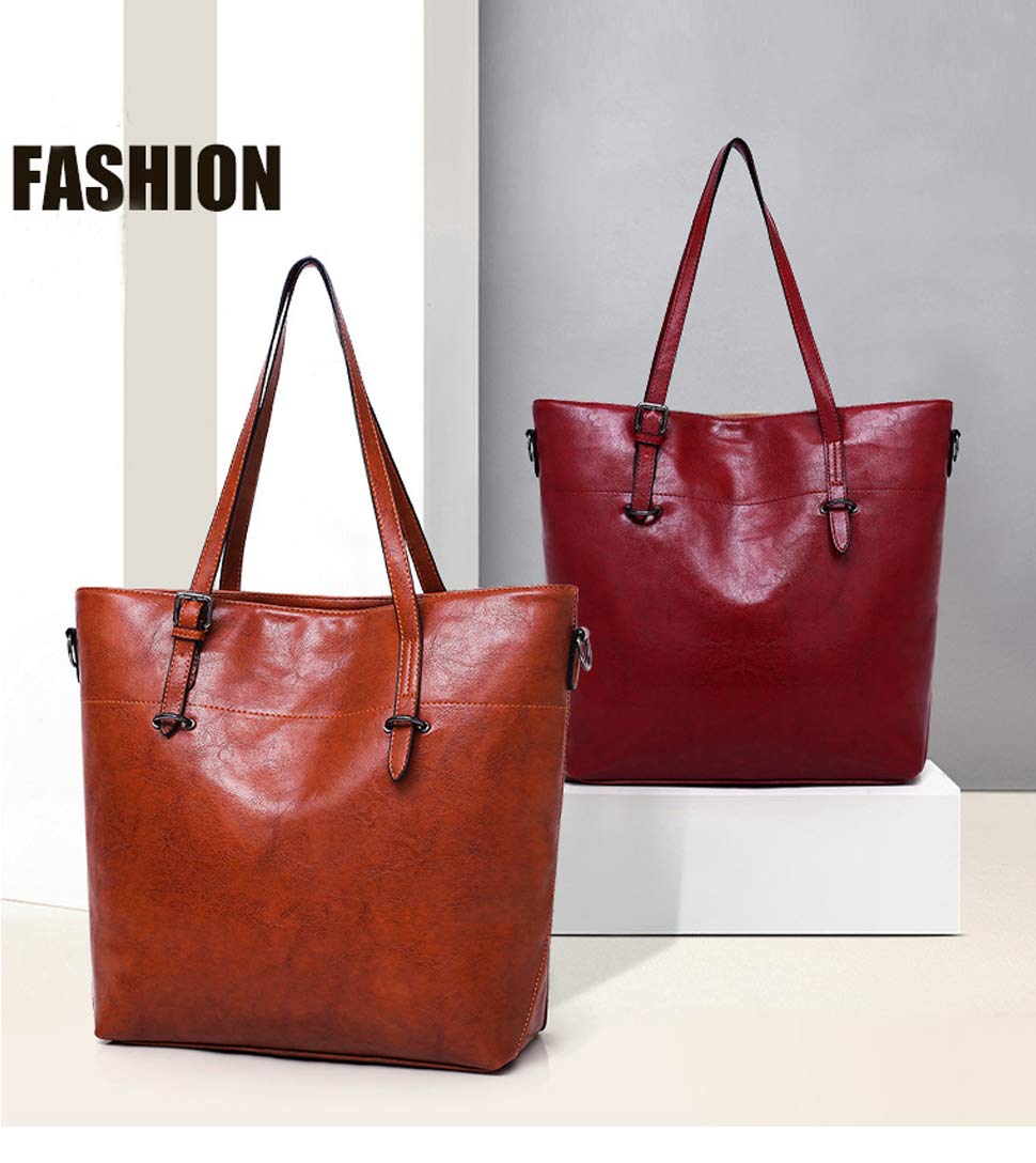 4Pcs Women Vintage Handbag and Purse Leather Tote Shoulder Bag Large Satchel Top Handle Work Bag Set