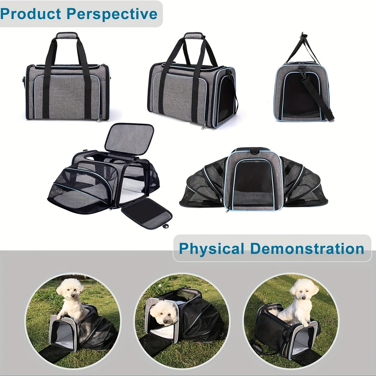 4 Way Expandable Pet Carrier, Airline Approved Collapsible Cat Soft-Sided Carriers W/Removable Fleece Pad For Cats, Puppy, Small Dogs