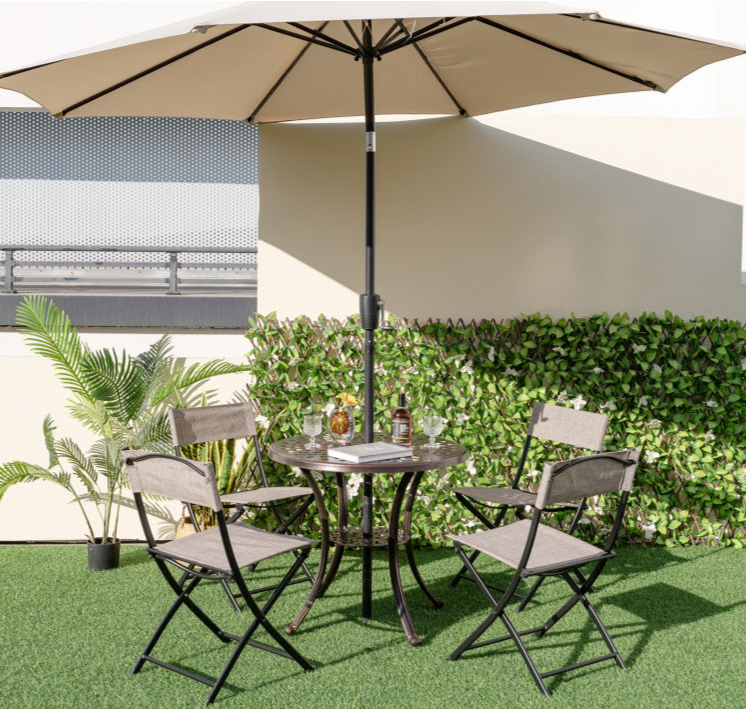 Patio Cast Aluminum Table 31 Inch Diameter Round Table with Umbrella Hole